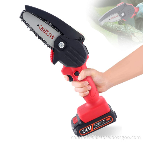 4 Inch 24V Mini Chainsaw Cordless Power Chainsaw One Hand Chainsaw for Wood Cutting Tree Branch Pruning with Platic Box